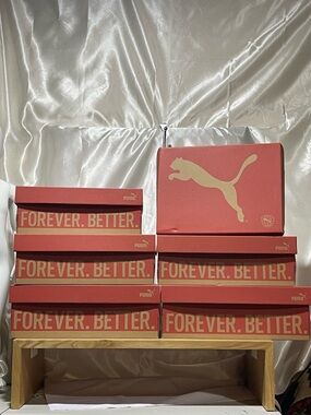 7 Puma Shoe Boxes - Red with Gold Logo/ Varied Sizes / Empty boxes Only !